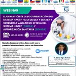 Webinar: Elaboración de la documentación del Sistema HACCP para DIGESA y SENASA y obtener la validación oficial del sistema HACCP (DIGESA) y autorización sanitaria (SENASA)